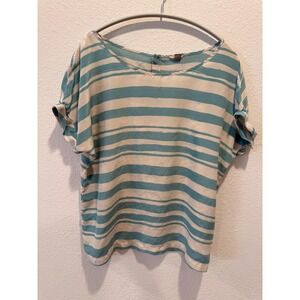 Fossil Shirt Womens Medium Blue White  Silk 100% Silk Striped Dolman Blouse Top